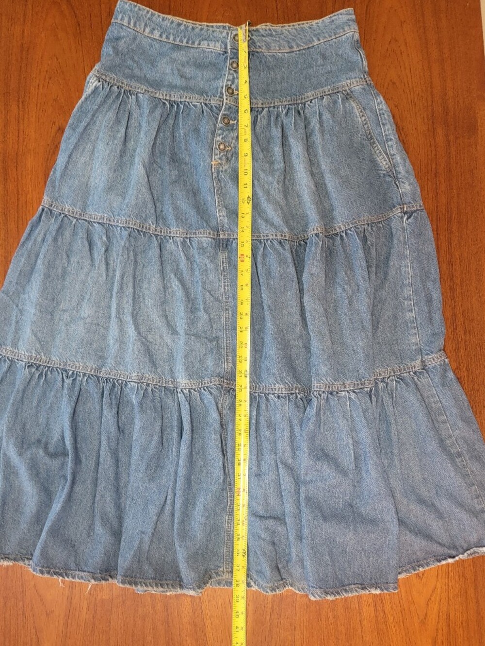 We The Free Light Blue Denim Tiered Maxi Skirt size Large - Picture 6 of 8